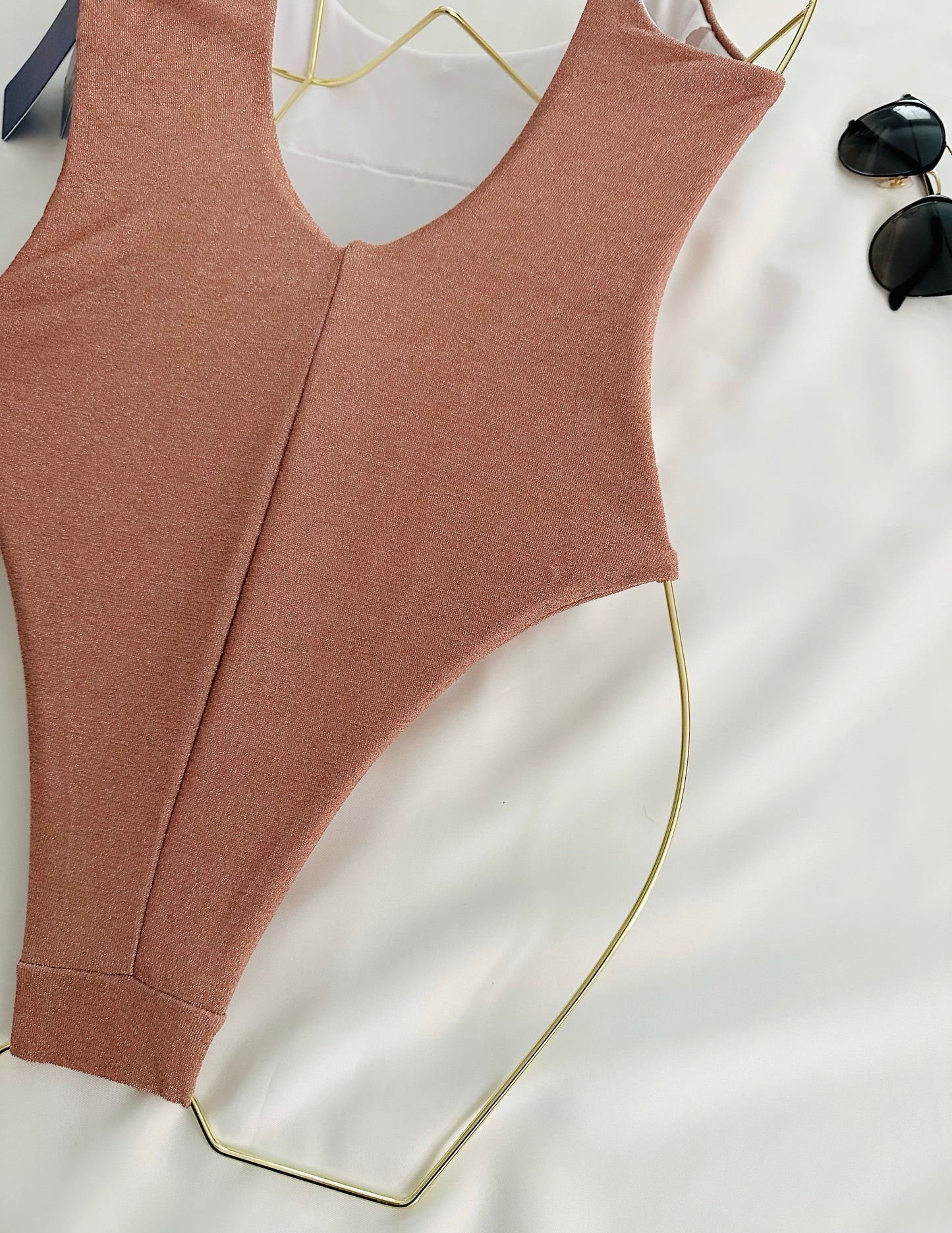 One Piece Sparkly Rose Gold Swimsuit