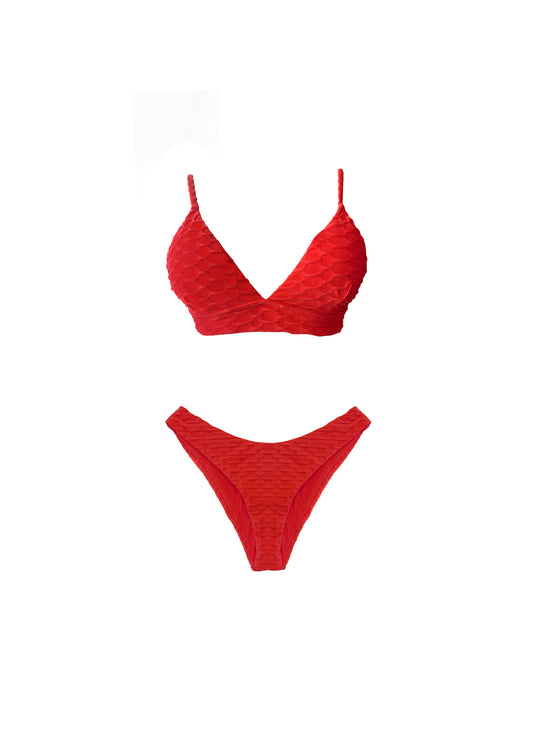 Orange Textured Two Piece Swimsuit