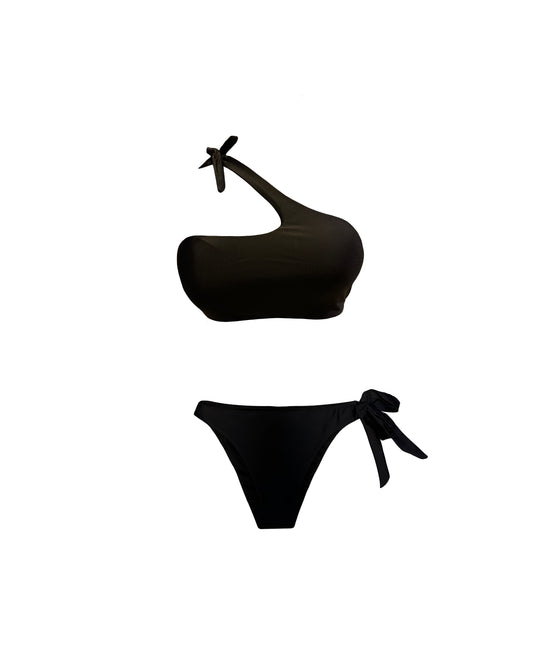 Black Ribbon Tie Two Piece Swimsuit