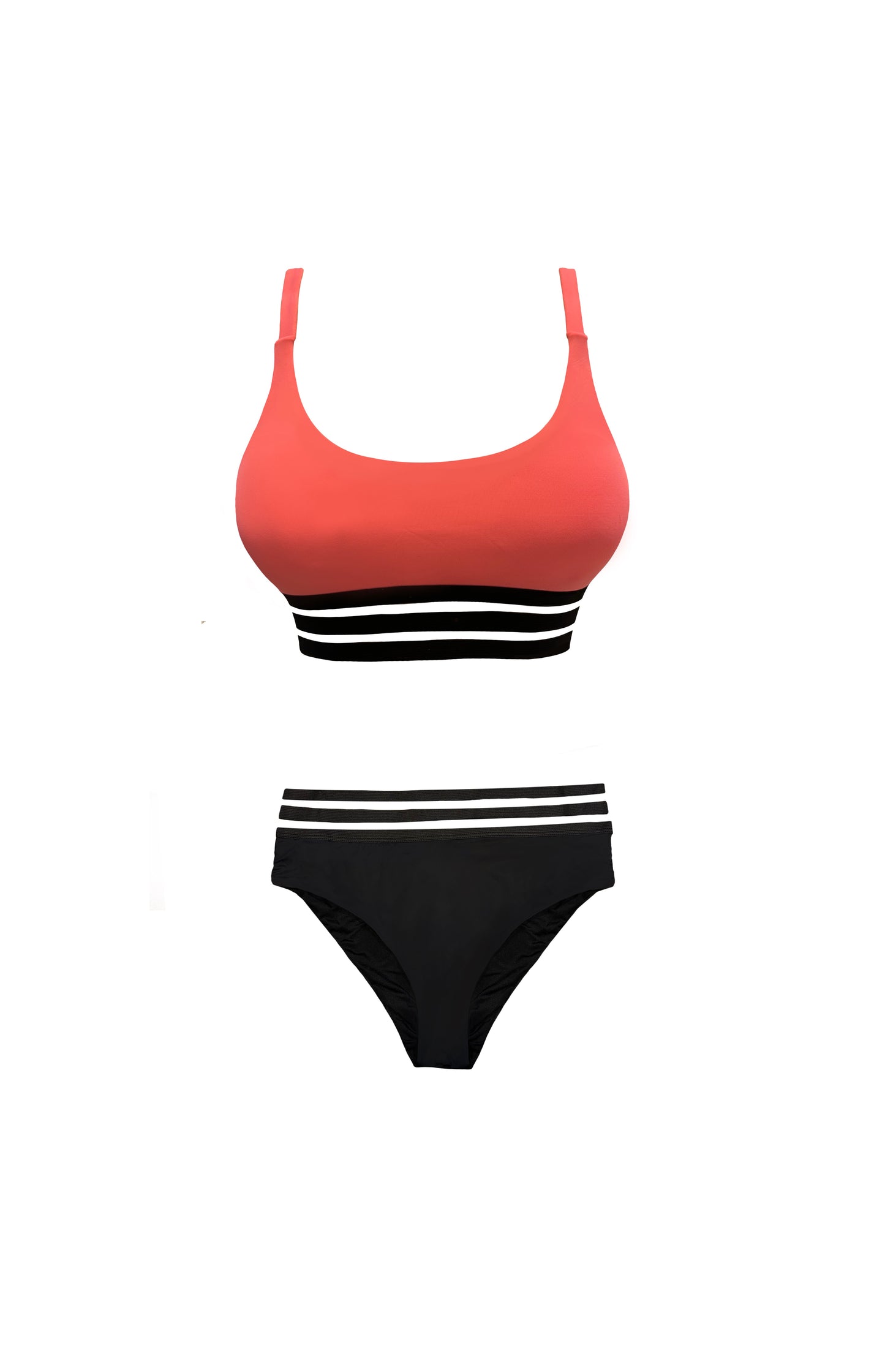 Orange Black Striped Mesh Two Piece Swimsuit