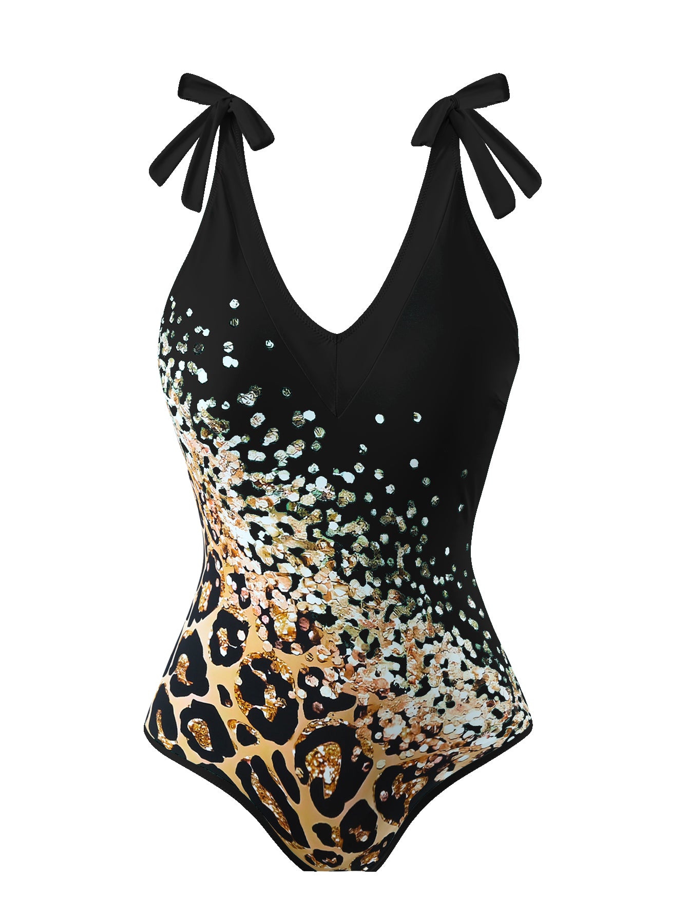 Black Leopard One Piece Swimsuit With Skirt Coverup