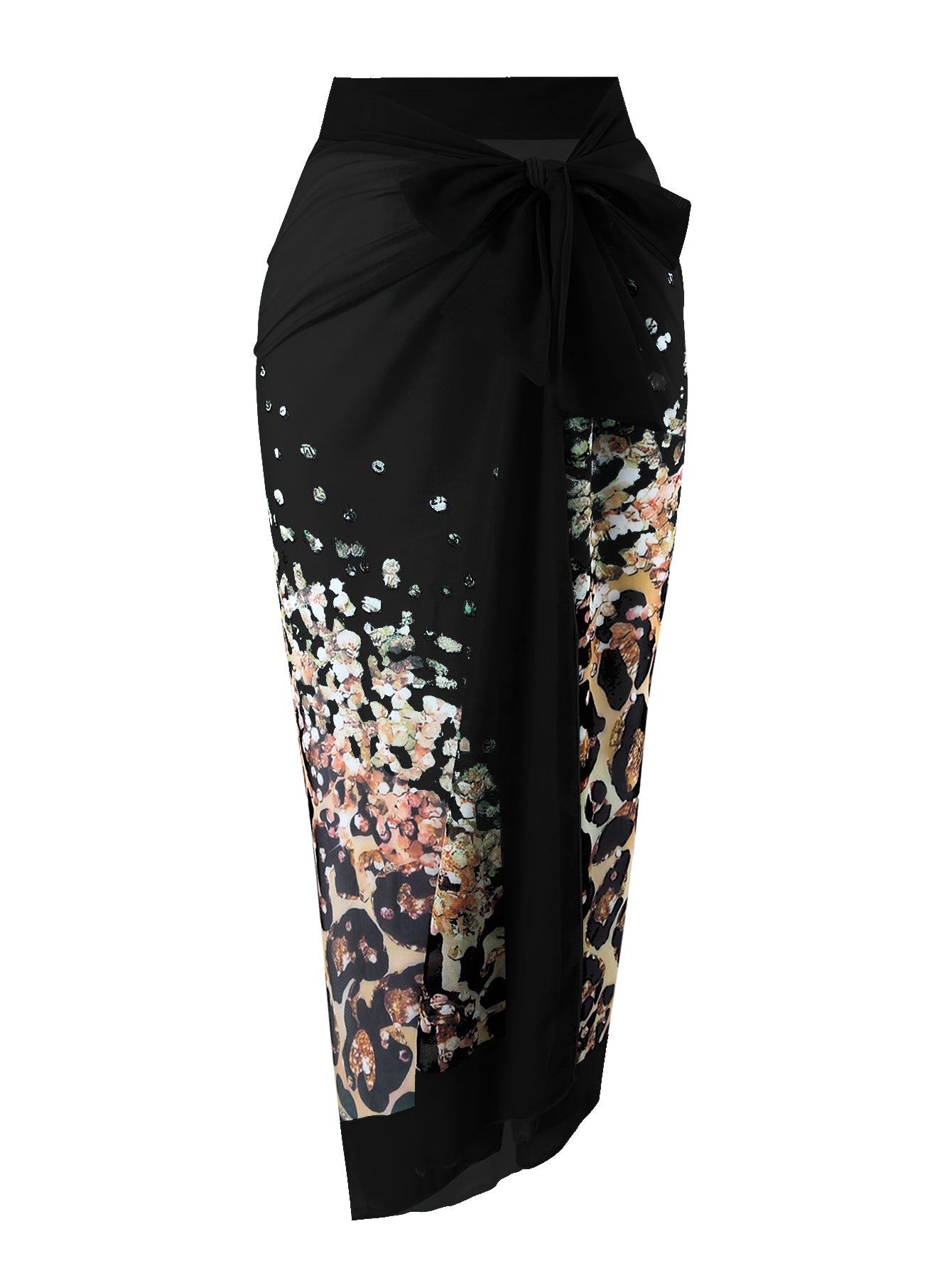 Black Leopard One Piece Swimsuit With Skirt Coverup