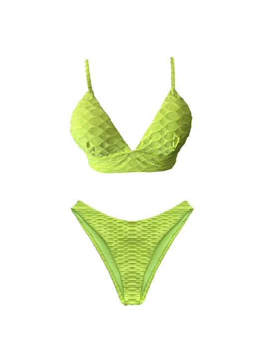 Yellow Textured Two Piece Swimsuit