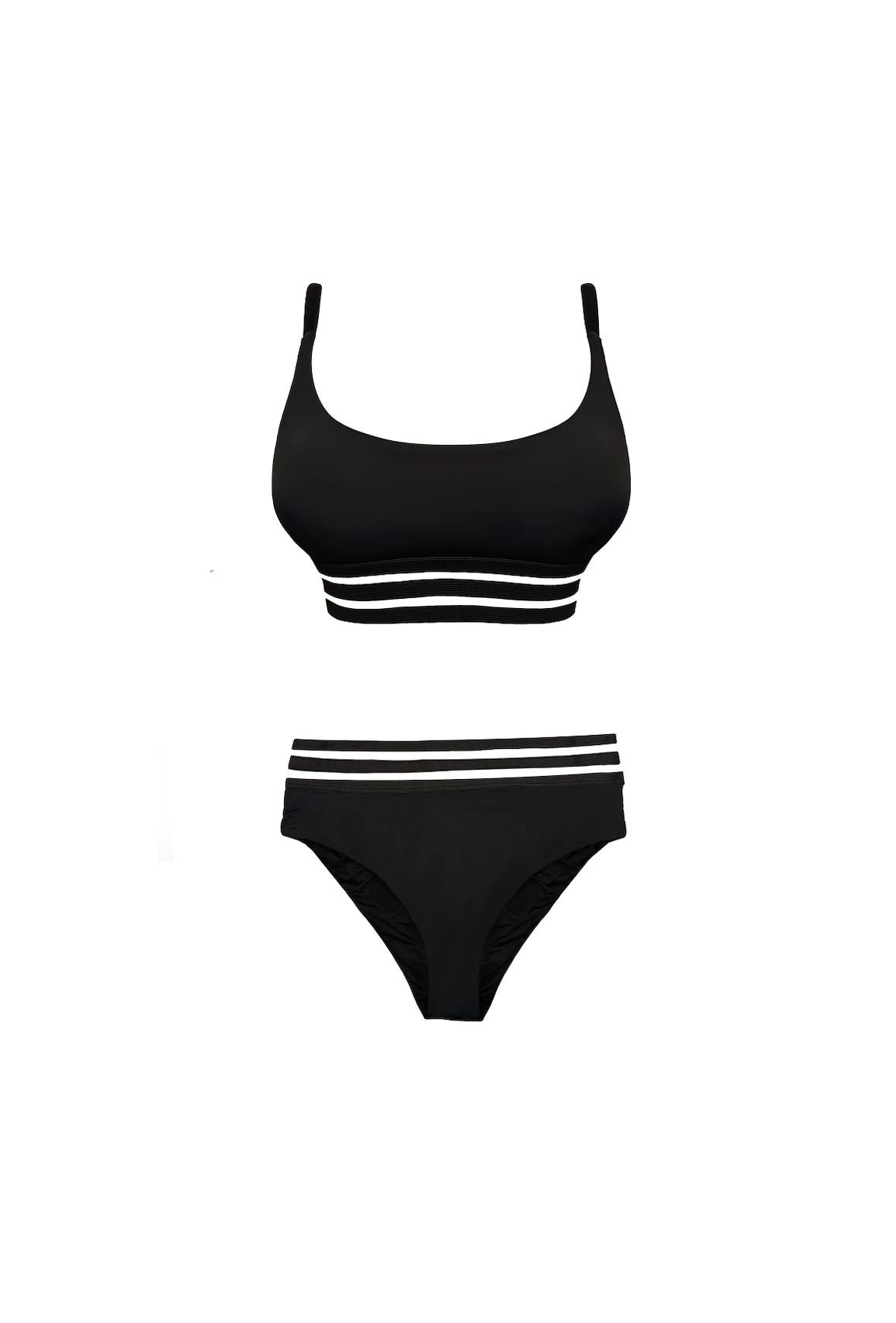 Black Striped Mesh Two Piece Swimsuit